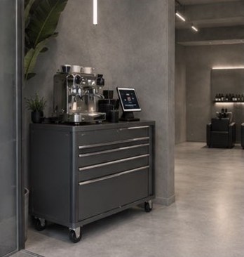 Kaffeebar mit Siebträger und Kassen-iPad